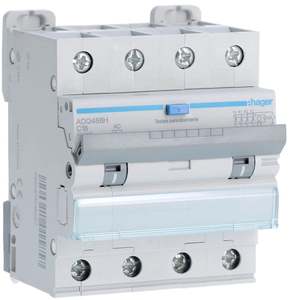 ADQ466H Personalizzabile con Hagers RCBO 10000A 4P curva C 16A tipo AC 30mA 4M - Product Image 1