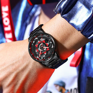 Reloj de pulsera deportivo de cuarzo con movimiento giratorio creativo de la serie Drop Shipping Car, de acero inoxidable negro, para hombre, regalo para parejas. - Product Image 5