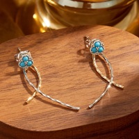 Boucles d'oreilles clous croisées bicolores en argent sterling 925 plaqué or 14 carats avec turquoise détachable et motif floral véritable Emotional Factory