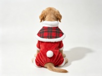 Combinaison de Noël pour animaux de compagnie, vente en gros d'usine, costume de Père Noël en peluche à carreaux rouges avec col en fourrure pour petits chiens et chats