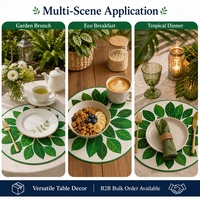 Set de table rond en perles de verre blanches imprimées sur mesure, motif feuille verte botanique, sous-plat perlé, vente en gros