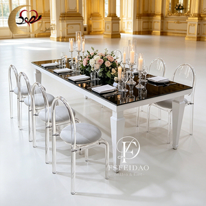 Luxury Events Party Furniture Mirror Glass <b>White</b> Iron Metal Banquet Wedding <b>Tables</b> - Product Image 5
