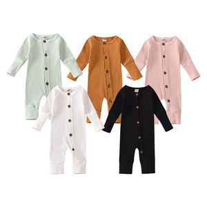 Combinaison d'hiver pour bébé de haute qualité, couleur unie, manches longues, pyjama pour bébé, vêtements pour bébé 100% coton, barboteuses - Product Image 1