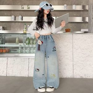 Jeans in Cotone per Ragazze 2025, <span class=keywords><strong>Pantaloni</strong></span> alla Moda con Stampe Cartoon per Bambini, <span class=keywords><strong>Pantaloni</strong></span> a Gamba Larga per Bambine Più Grandi - Product Image 1