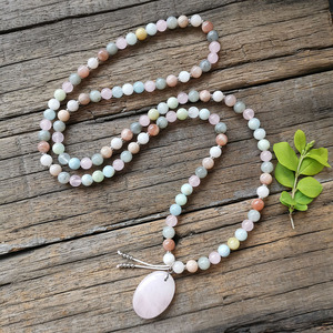 Collier de yoga en aquamarine, pierre du soleil, pierre de lune, quartz rose de 8 mm, bracelet d'amour pour sœur, bracelet de prière, bijoux spirituels, méditation - Product Image 4