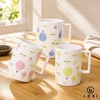 Ensemble de tasses en céramique motif nuage lunaire endormi, imprimé montgolfière rayée, rose, bleu, vert citron, avec anse à bord carré, tasse blanche rêveuse