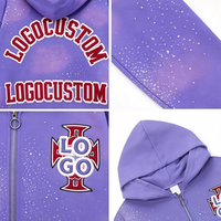 Sweatshirt Katun Terry Tebal Musim Gugur dengan Bordir Logo Huruf, Bertabur Rhinestone Bertema Langit Berbintang, Hoodie Custom dengan Ritsleting