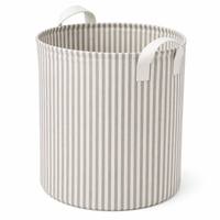 Panier à linge cylindrique gris rayé Dia44*H49cm, panier à linge pliable en tissu avec deux poignées, se tient debout lorsqu'il est vide OEM
