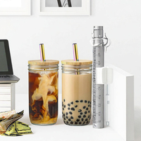 Gobelets en verre avec couvercles en bambou et pailles réutilisables, hermétiques, transparents, design moderne, compatibles lave-vaisselle, pour adultes, cadeau de Noël pour le bureau