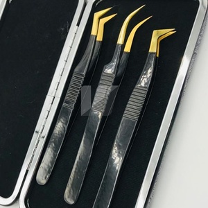 Pinzas japonesas sostenibles de acero inoxidable para extensión de pestañas, logotipo personalizado, puntas de volumen de oro negro, crestas de fácil agarre, Punta puntiaguda - Product Image 5