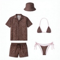 Ensemble de plage vintage à pois assorti pour femme, bikini string avec chemise et short décontractés pour homme, design personnalisé