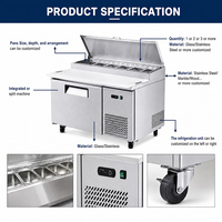 Meja Pizza Komersial, Meja Persiapan, Kulkas 110V, Stainless Steel, Kulkas Persiapan Sandwich untuk Dapur Truk Makanan, Terdaftar ETL