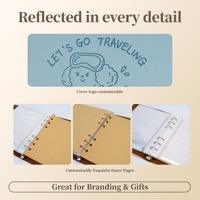 Carnet de voyage en cuir PU avec logo personnalisé B6, imprimé de dessins animés mignons, bande élastique, pages quadrillées rechargeables pour les voyages