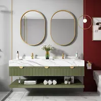 2022 HangZhou Vermont lüks özelleştirilmiş banyo aynası yapay kuvars kayrak çift lavabo lavabo ile ayna