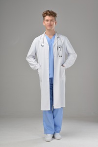 Uniforme Médico Blanco <span class=keywords><strong>de</strong></span> Manga Larga para Enfermeras, Mezcla <span class=keywords><strong>de</strong></span> Polialgodón 65/35, con Detección <span class=keywords><strong>de</strong></span> Agujas, Fusión sin Costuras, Gran Venta - Product Image 4