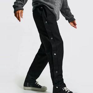 Men Custom Embroidery Straight Leg Relaxed Fit Sports <strong>Joggers</strong> Casual Street Wear Twill Side <strong>Popper</strong> Trouser With Pockets - Product Image 4