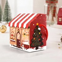 Boîte cadeau de Noël en forme de petite maison, emballage rouge, pommes de la paix, bonbons créatifs de style dessin animé, carton blanc, 10 pièces par paquet