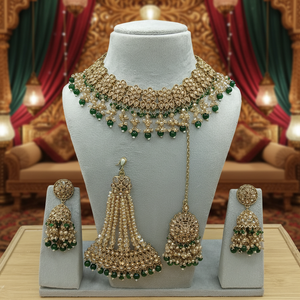 Luxury Vintage Certified Copper Rhodium Plated Zircon Choker Necklace <b>Set</b> Earrings Maang Tikka Ethnic Indian Engagement Party - Product Image 3
