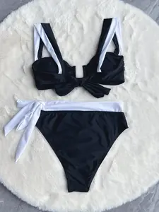JSN 2024 New Bathing Suit Black And White Classical Swim Wear Push Up Bikini Swimwear Women 1 Piece Swimsuit