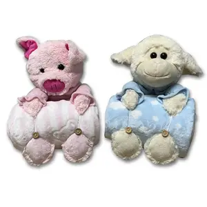 FAMA OEKO Audit Soft Plush Animal Stuffed Toy Sheep Pig With Flannel Fleece Blanket