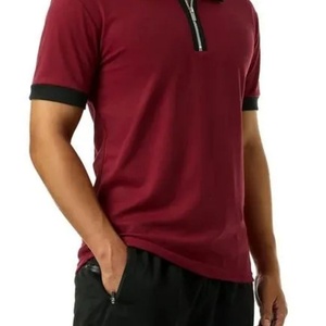 Polo à manches courtes en polyester de couleur unie, tactique, pour sports de plein air, couleur contrastée rouge vin - Product Image 5