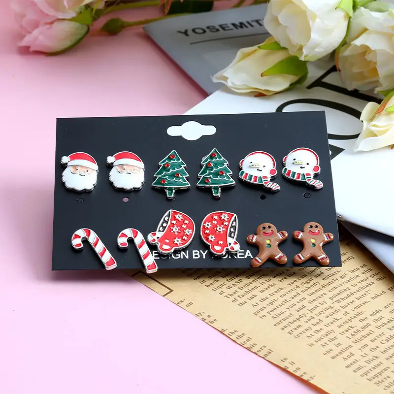 Bestone Wholesale Christmas Festival Drop Oil Crystal Diamond Alloy Stud Earrings Set Party Jewelry Women Gift