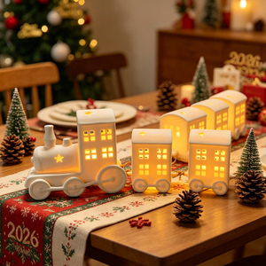 Adorno Navideño de Cerámica Personalizado en Forma de <span class=keywords><strong>Tren</strong></span> Blanco, Juego de Trenes de Cerámica Artesanales para Decoración de Fiestas, Escritorios y Dormitorios - Product Image 3