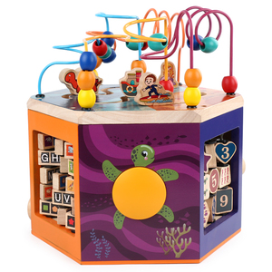 Cube d'activités <span class=keywords><strong>en</strong></span> <span class=keywords><strong>bois</strong></span> multifonctionnel 6 faces pour enfants, mini abaque éducatif à perles labyrinthe - Product Image 3