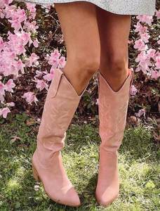 עסוק ילדה YY2201 חדש סגנון אמצע העקב גבירותיי מגפי האחרון 2023 ורוד נשים של ווסטרן רקום הברך גבוהה קאובוי מגפיים - Product Image 3