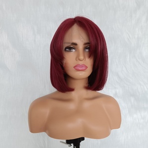 Base de soie haut Pixie court Bob perruques 99J bourgogne 530 cheveux humains bruts Bob perruques dentelle frontale perruque de cheveux humains - Product Image 6