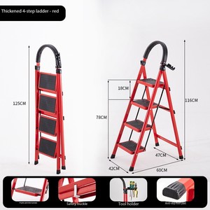 Escabeau pliable multi-usages en fer portable Échelle antidérapante pour <span class=keywords><strong>la</strong></span> maison et le bureau Rouge pour <span class=keywords><strong>la</strong></span> cuisine - Product Image 3