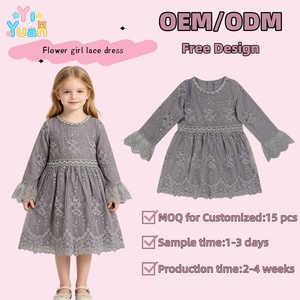 Robe de princesse formelle grise à manches longues en dentelle florale pour petites filles, avec taille perlée et poignets cloche, idéale pour mariage, anniversaire ou fête - Product Image 1