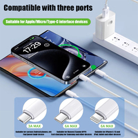 Kabel Data 3 in 1 Pengisian Cepat 100W USB a ke Type C Micro USB Kabel Data Kepang untuk iPhone Inti Tembaga Grosir