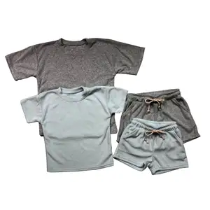 Оптовая продажа, махровые полотенца для малышей и детей на заказ, набор из 2 предметов с подходящим ребристым воротником и манжетами