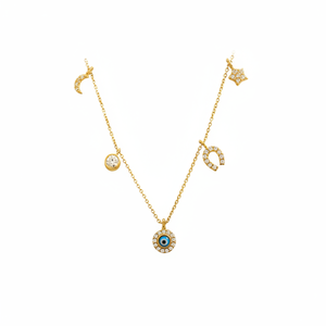 14K oro sólido Nazar Dios suerte encanto collar joyería fina para mujeres hecho en Turquía - Product Image 2
