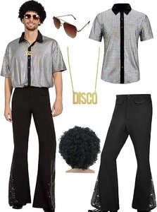 Costume de chanteur de disco pour adultes, style années 70, hippie superstar, chemise brillante, pantalon pattes d'éléphant, YTHC-030 - Product Image 2