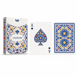 Jeu de cartes personnalisé mexicain Talavera à motifs floraux, bleu et blanc, style céramique, cadeau culturel - Product Image 2
