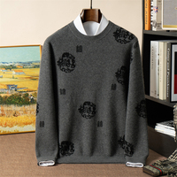 Pull jacquard chinois vintage pour homme, 100 % cachemire, épais et chaud, col rond, tricoté, pour le quotidien et les affaires