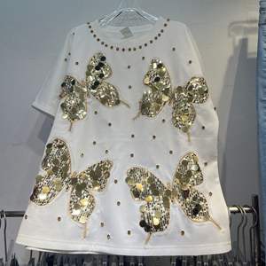 Toptan yaz 2025 yeni moda boncuklu T-Shirt kelebek Sequins geniş bacak kot kadın setleri - Product Image 2