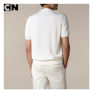 Pull certifié GRS, fabricant de pulls, laine mérinos extrafine pour homme, manches courtes, col rond, tricot côtelé, motif uni, été - Product Image 3