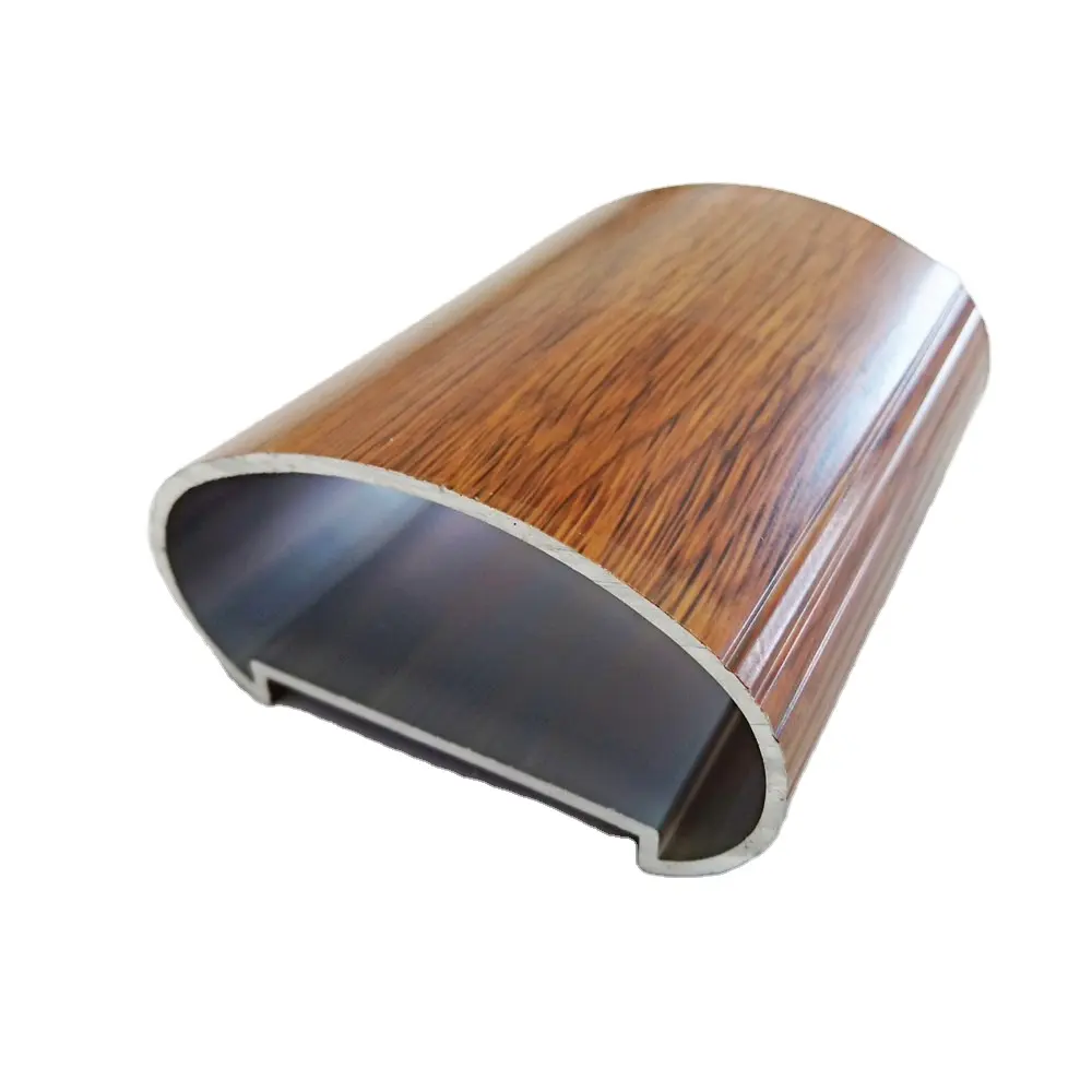 Trilho de mão de alumínio para escadas, trilho personalizado oval da cor de madeira 6063 t5