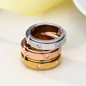 Bague anti-stress rotative <span class=keywords><strong>en</strong></span> acier inoxydable avec zircon cubique pour hommes et femmes FY Fashion - Product Image 2