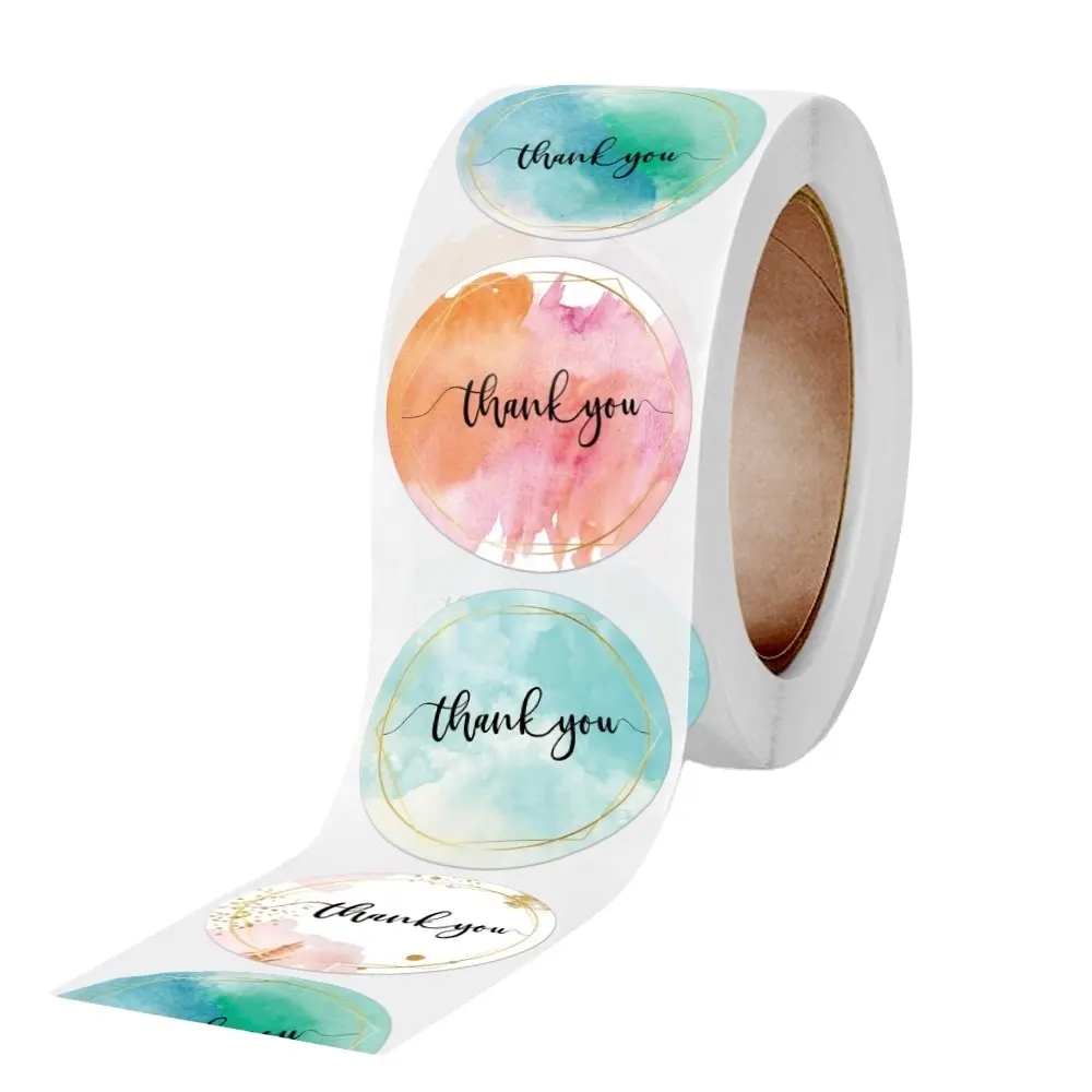 Custom With Logo Cut Self Adhesive 1.5 inch Colorful Thank you Stickers 500 Roll For Seal