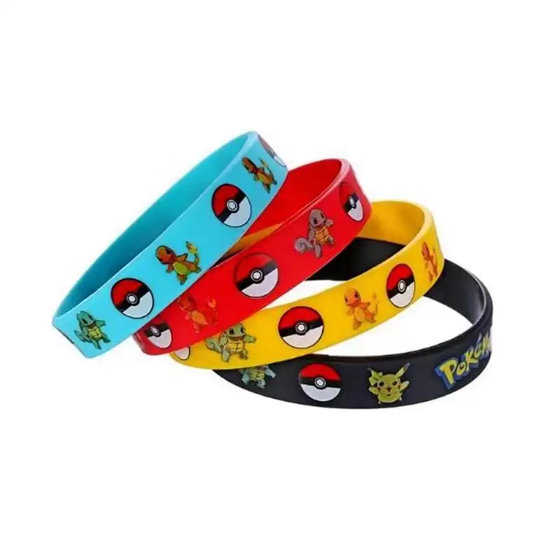 Cute Pikachu Charmander Squirtle Bulbasaur Pokimon Evoluton Complete Party For Kids Stretchy Pokemons Silicone Bracelet Set