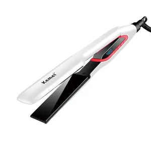 Plancha de pelo eléctrica para peluquería, Kemei alisador de pelo, cepillo de pelo recto de calentamiento rápido de aluminio con pantalla Digital