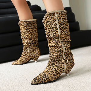 Denim Flock Piled Pleated Ankle Boots ZIP Closure Low Spike Heels Dress Stiletto Women Retro Styles Pointy Toe Short <b>Booties</b> - Product Image 4
