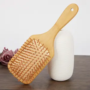 Toptan ahşap yıkama saç fırçası tarak bambu kolu Detangling kürek hava yastığı yastık fırçası