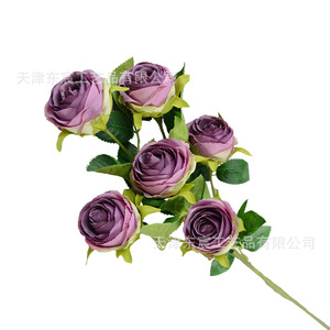 Rose artificielle à tige unique, 6 têtes, rose ronde, décoration de la maison, accessoires de mariage, style européen - Product Image 3
