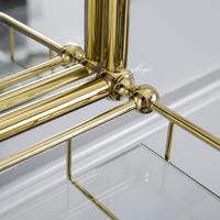 Miroir de maquillage de salle de bain éclairé de style antique, avec cadre en laiton chromé, forme arche victorienne, avec étagère de rangement, fixation murale