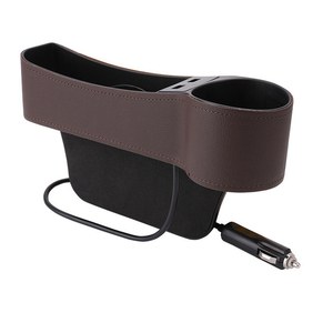 Organizador de cuero PU para hueco de asiento de coche, <span class=keywords><strong>bolsa</strong></span> de almacenamiento multifuncional con soporte para taza y carga USB - Product Image 5